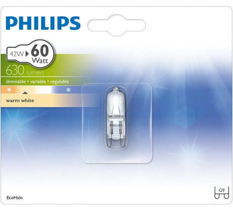 Halogénová žiarovka PHILIPS G9 42W, 630 lumen, 2800K, 230V